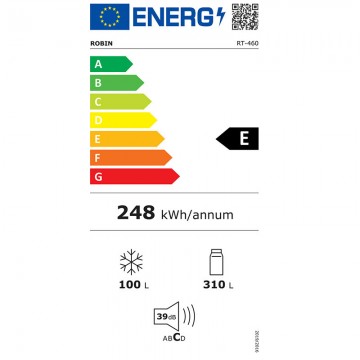 Robin RT-460 Ψυγείο Δίπορτο 410lt Υ168.5xΠ70xΒ70εκ. Λευκό